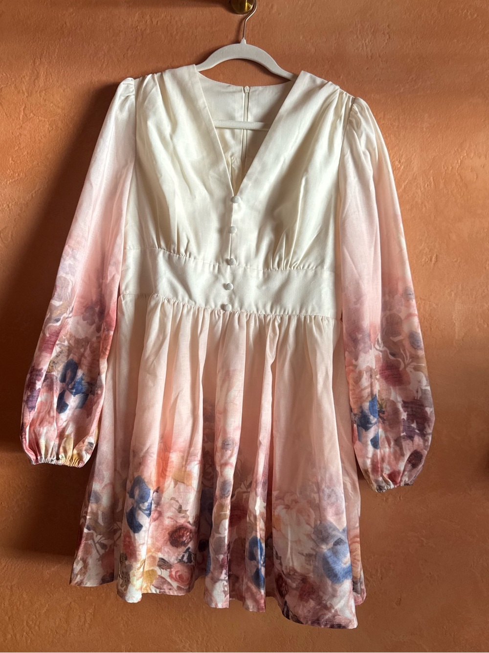 Commense Floral Mini Dress Zimmermann Style Balloon Sleeve NWT Size L